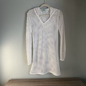 Balance Cover-Up Collection White Mesh Hooded Swim Cover Up Women’s L